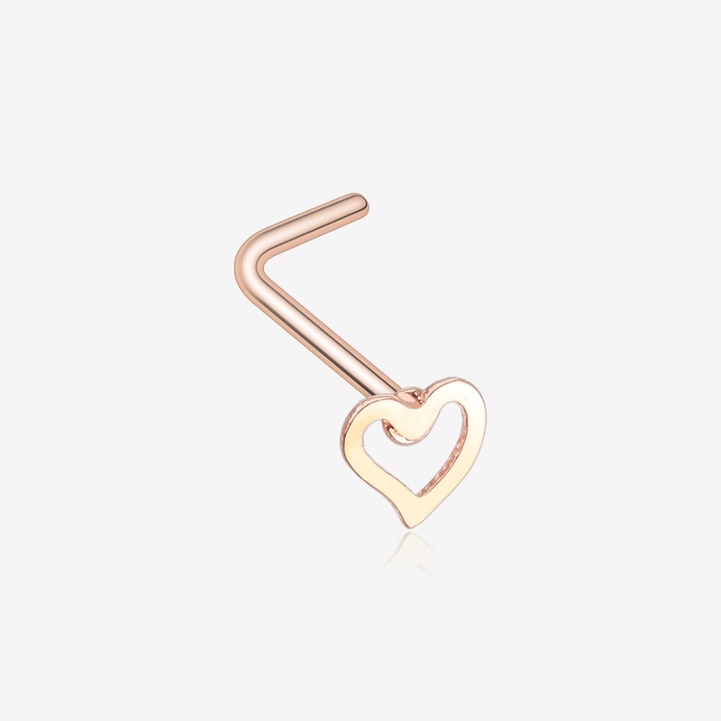 Rose Gold Dainty Heart Icon L-Shaped Nose Ring
