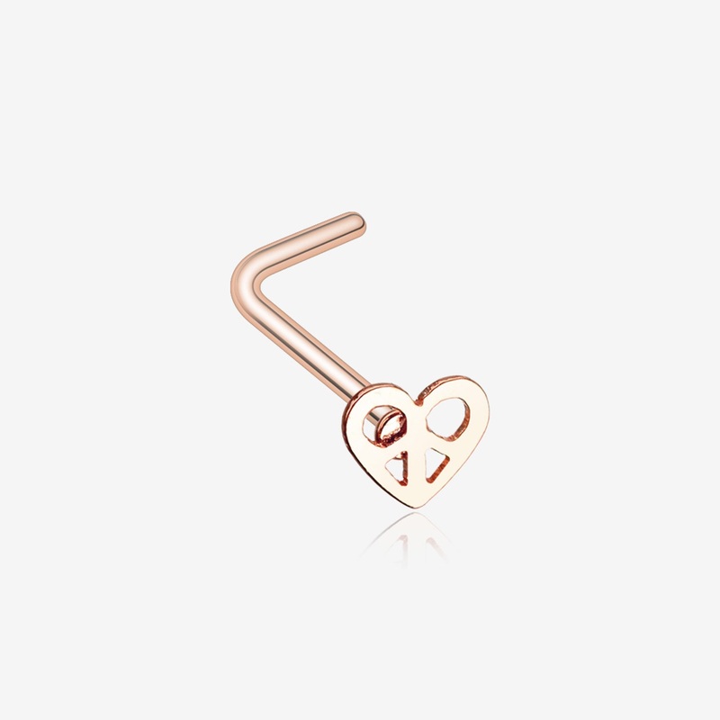 Rose Gold Dainty Pretzel Heart Icon L-Shaped Nose Ring