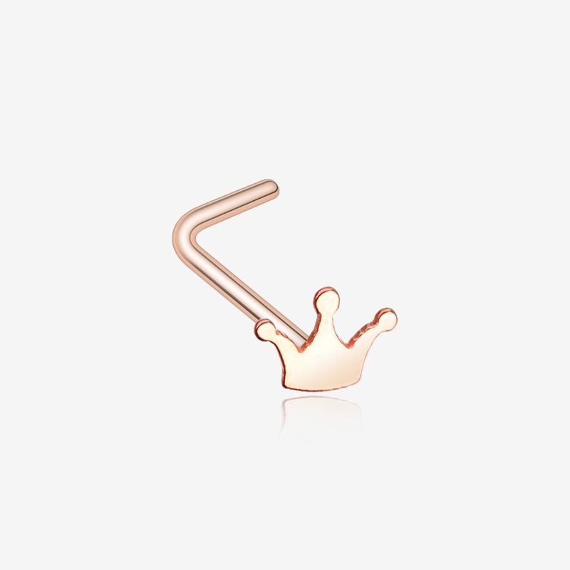 Rose Gold Dainty Princess Crown Icon L-Shaped Nose Ring