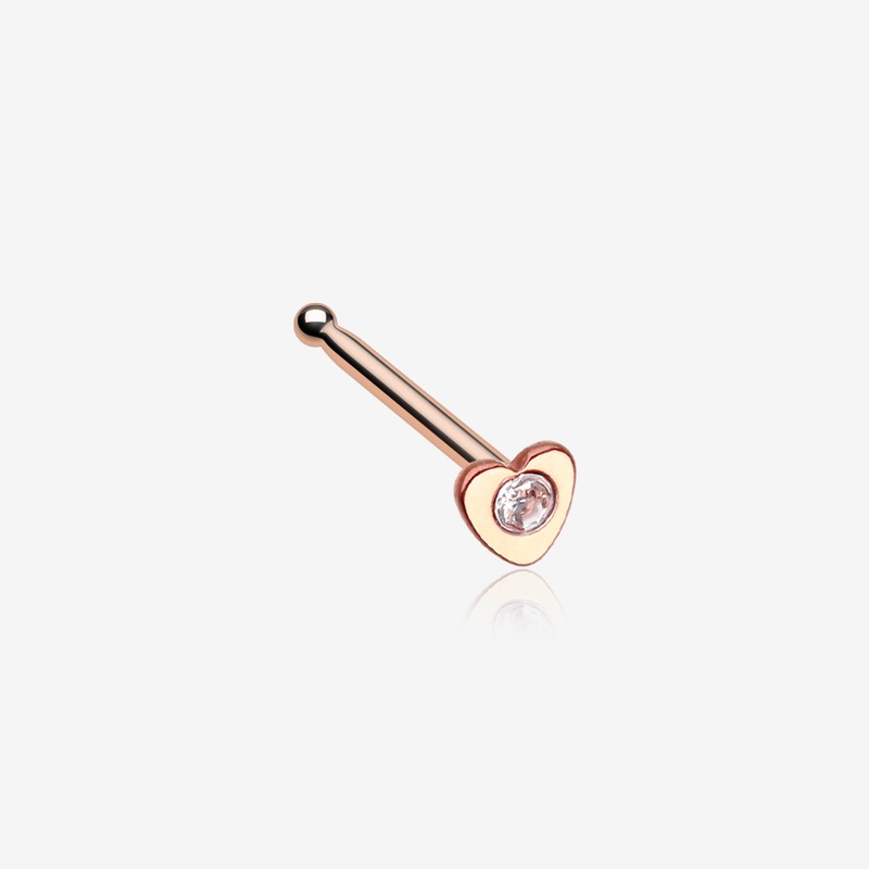 Rose Gold Heart Icon Sparkle Nose Stud Ring