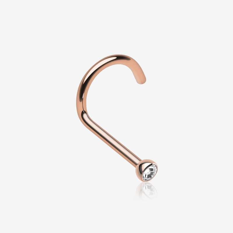Rose Gold Press Fit Gem Top Steel Nose Screw Ring