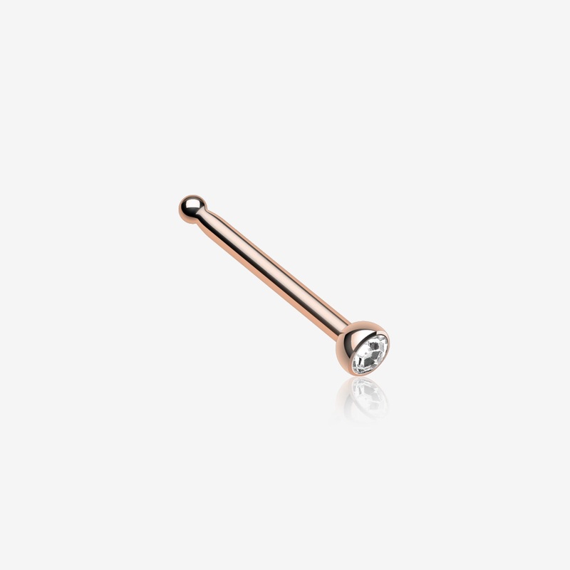 Rose Gold Press Fit Gem Top Steel Nose Stud Ring 20 GA (0.8mm), 9/32″ (7mm), Ball: 1.5mm