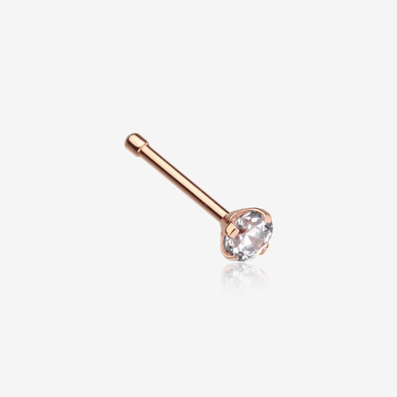 Rose Gold Prong Set Gem Top Steel Nose Stud Ring 20 GA (0.8mm), 9/32″ (7mm), Ball: 2mm