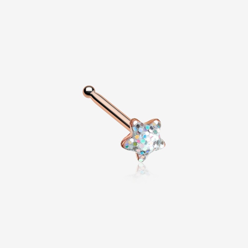 Rose Gold Star Glitter Sparkle Nose Stud Ring