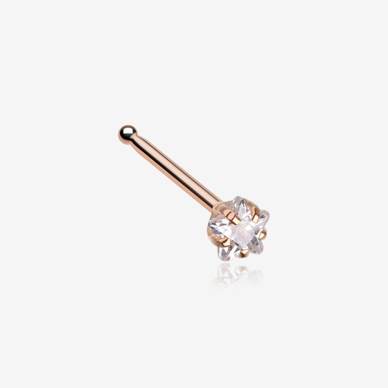Rose Gold Star Prong Set Gem Top Nose Stud Ring