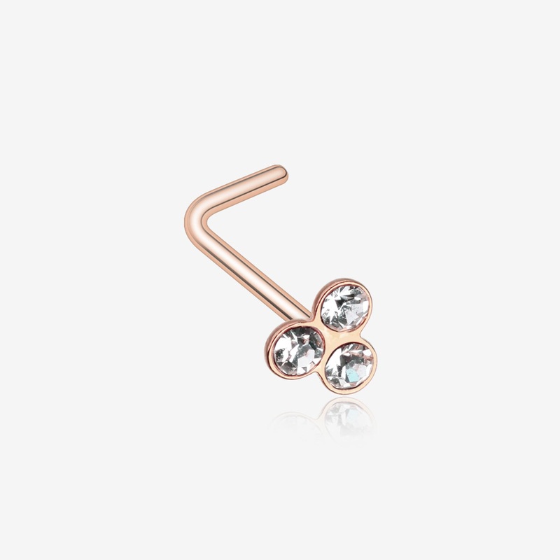 Rose Gold Trinity Gem Top L-Shaped Nose Ring