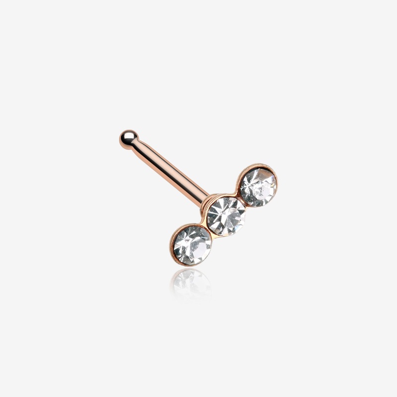 Rose Gold Triple Linear Gem Nose Stud Ring