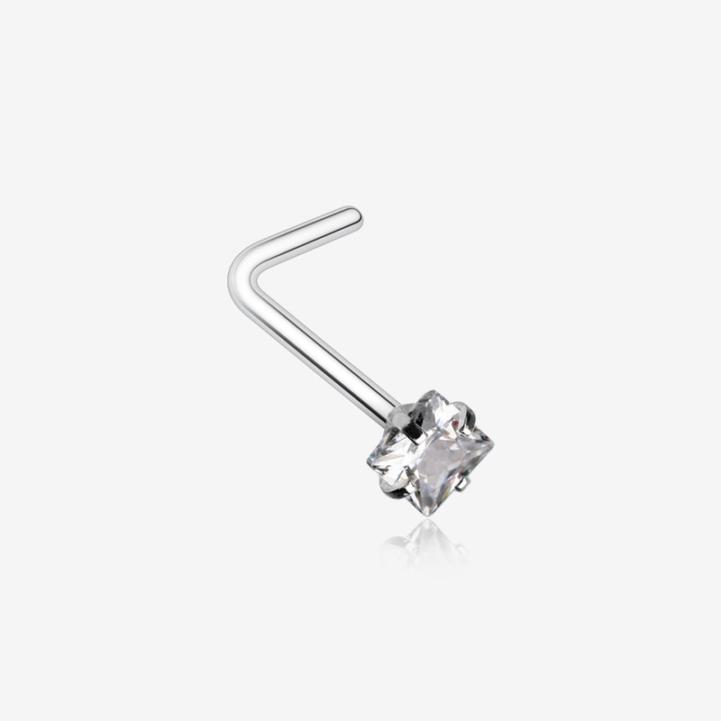Square Prong Set Gem Top L-Shaped Nose Ring
