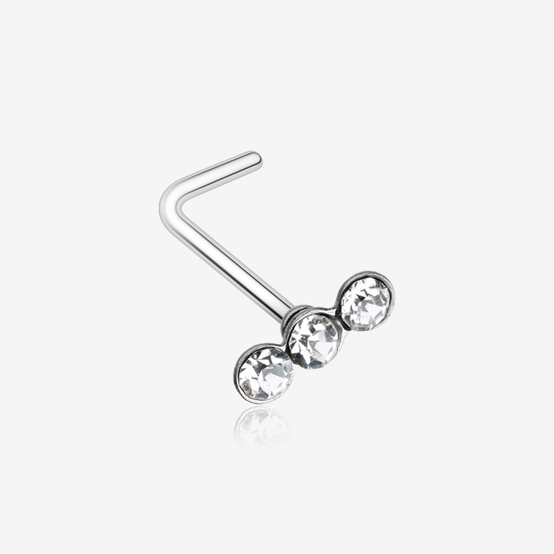 Triple Linear Gem L-Shaped Nose Ring