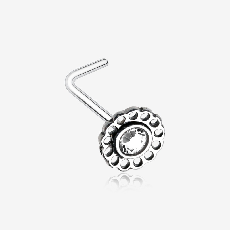 Freya Flower Filigree Sparkle Icon L-Shaped Nose Ring