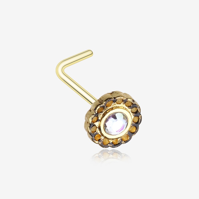 Golden Freya Flower Filigree Sparkle Icon L-Shaped Nose Ring