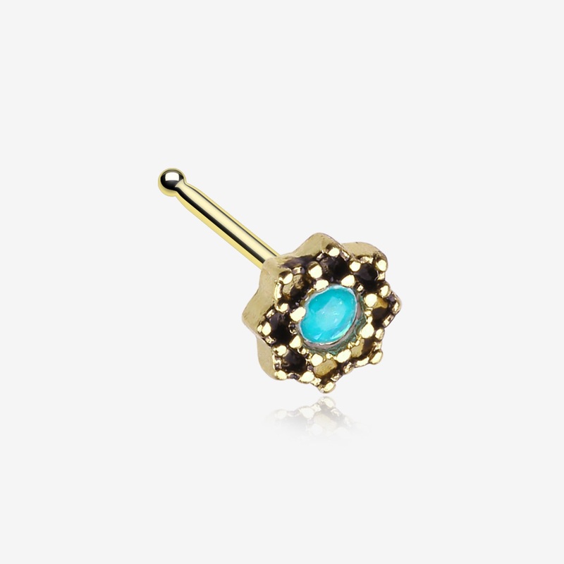 Golden Lotus Opal Sparkle Filigree Icon Nose Stud Ring
