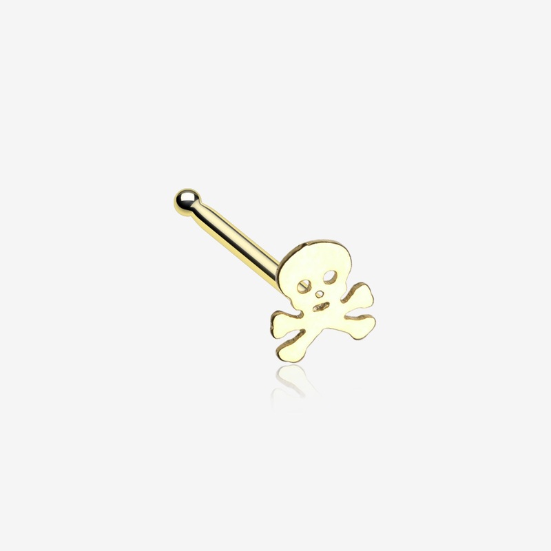 Golden Pirate Skull Nose Stud Ring
