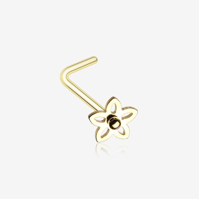 Golden Sweet Violet Flower L-Shaped Nose Ring