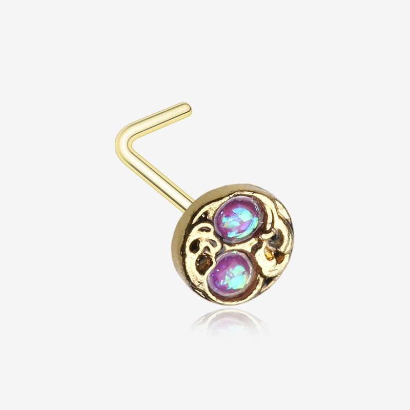 Golden Tao Filigree Opal Sparkle L-Shaped Nose Ring