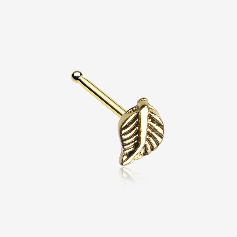 Golden Vintage Leaf Icon Nose Stud Ring
