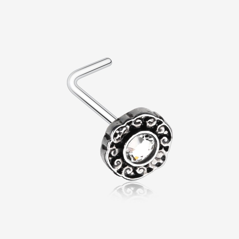 Luna Ornate Filigree Sparkle Icon L-Shaped Nose Ring