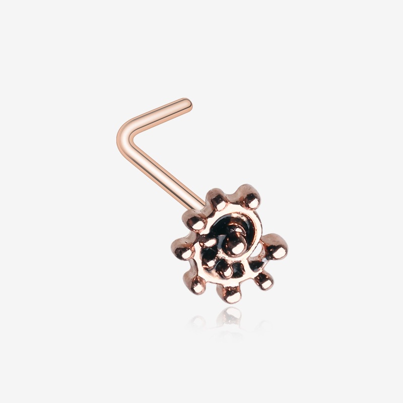 Rose Gold Ambro Swirl Filigree Icon L-Shaped Nose Ring