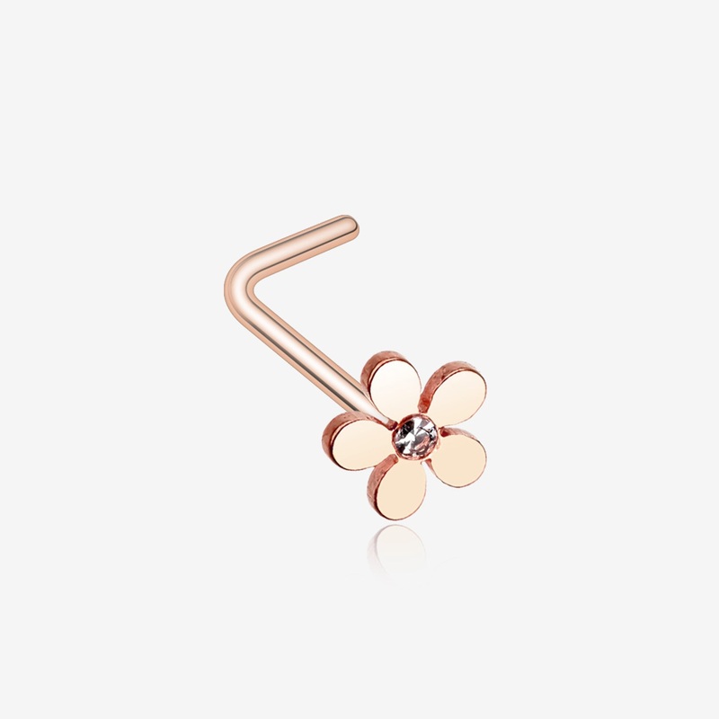 Rose Gold Grand Plumeria L-Shaped Nose Ring