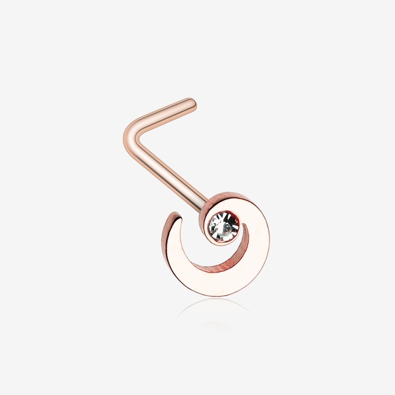 Rose Gold Spiral Swirl Sparkle L-Shaped Nose Ring