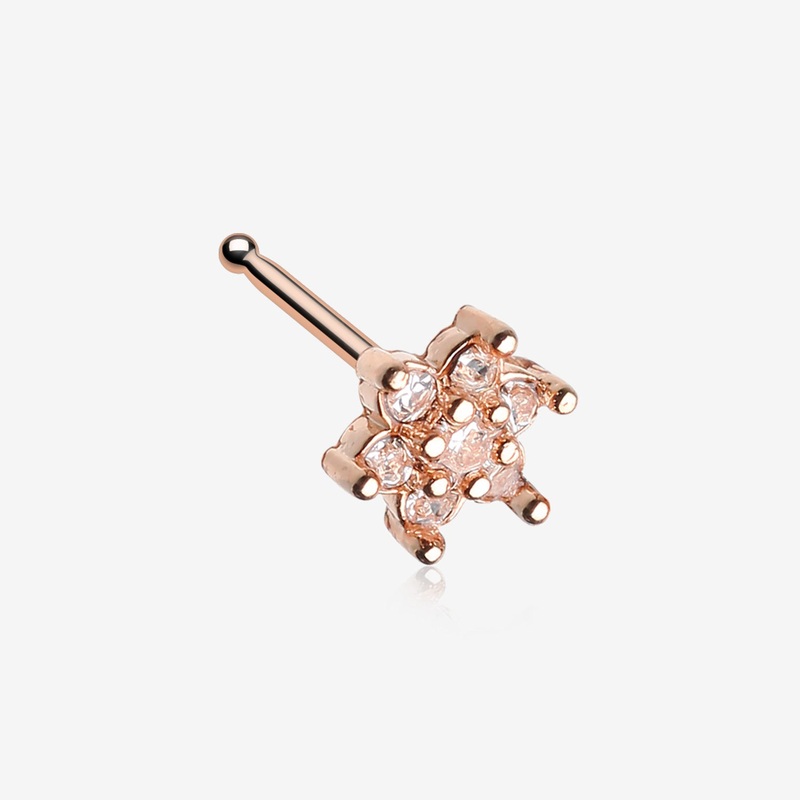Rose Gold Spring Flower Sparkle Prong Set Nose Stud Ring