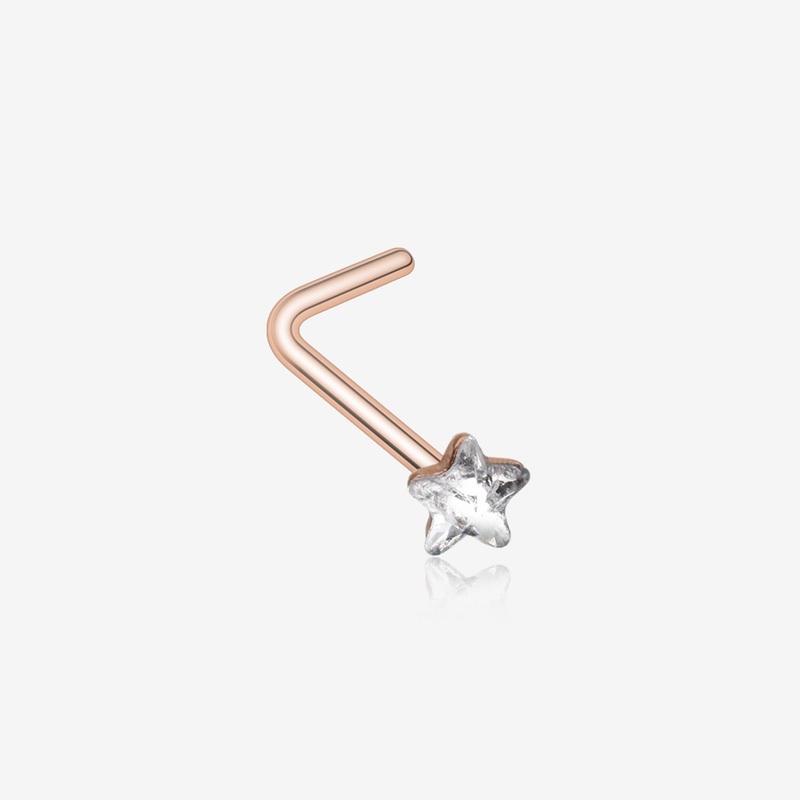 Rose Gold Star Sparkle L-Shaped Nose Ring