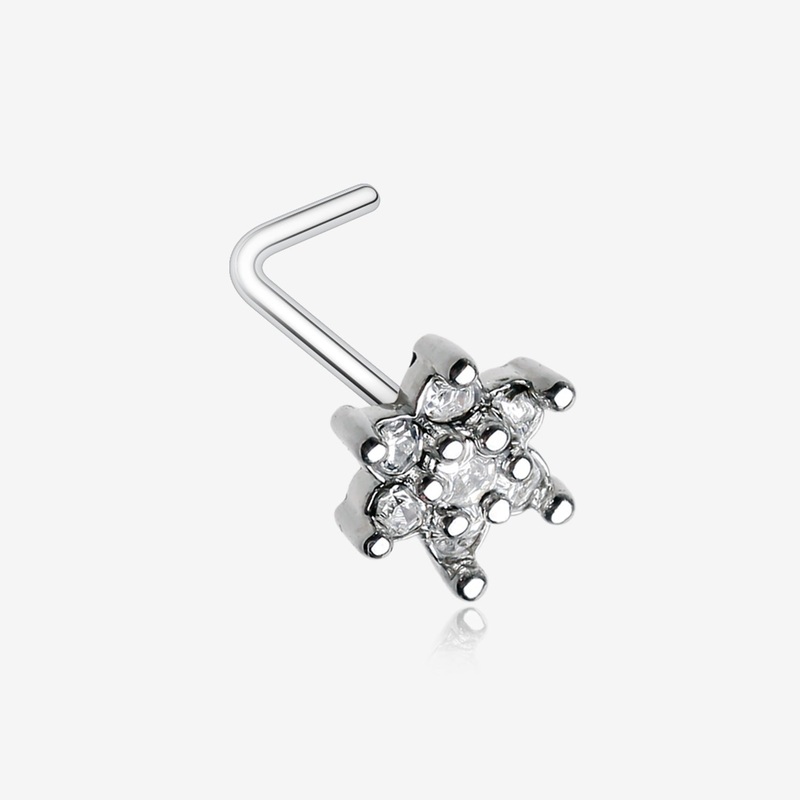 Spring Flower Sparkle Prong Set L-Shaped Nose Ring