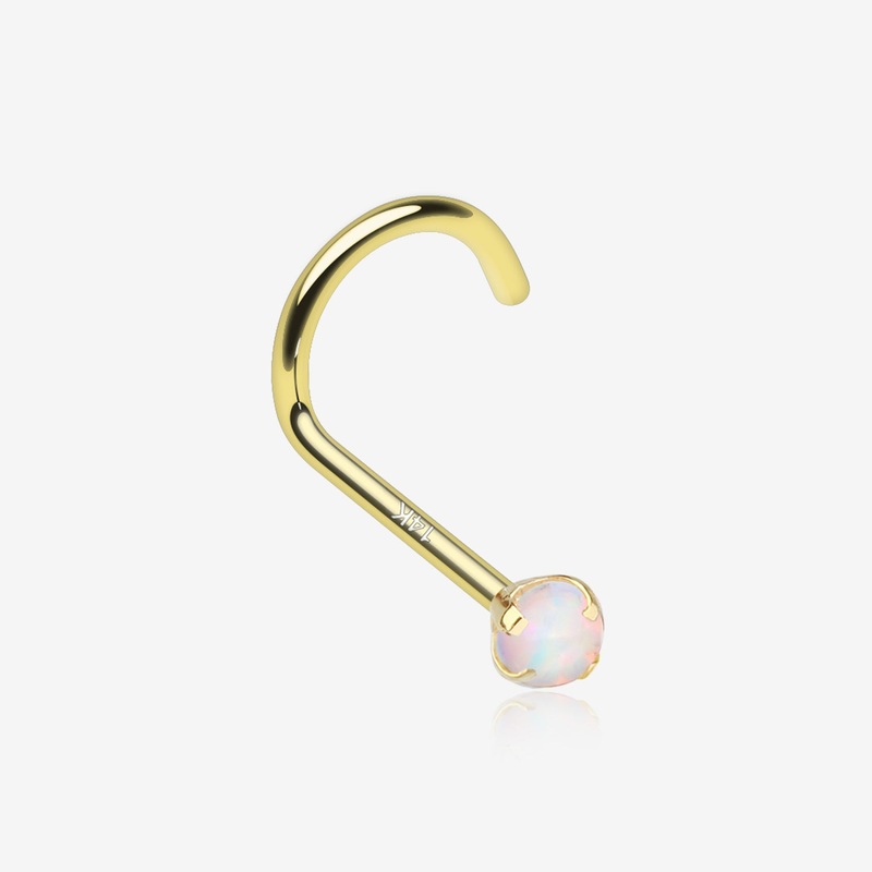 14 Karat Gold Opal Prong Set Nose Screw Ring