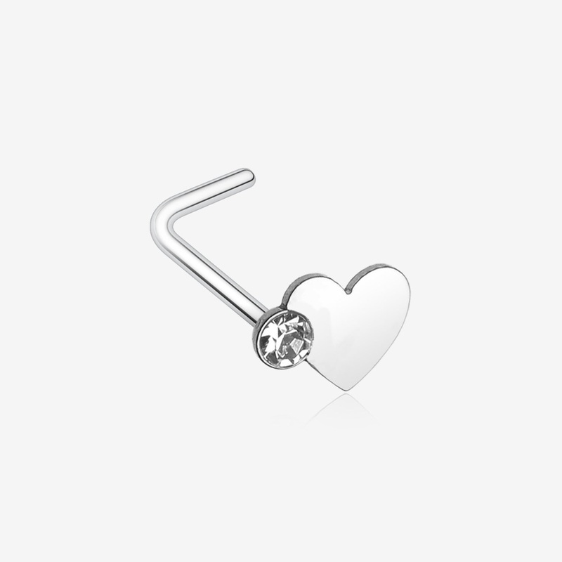 Adorable Heart Sparkle L-Shaped Nose Ring