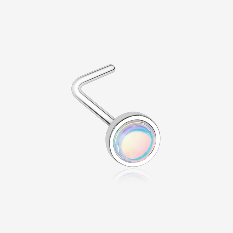 Bezel Set Iridescent Revo Sparkle L-Shaped Nose Ring