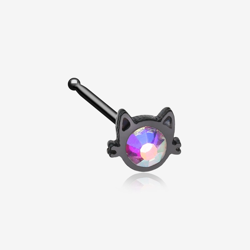 Blackline Adorable Cat Face Iridescent Sparkle Nose Stud Ring