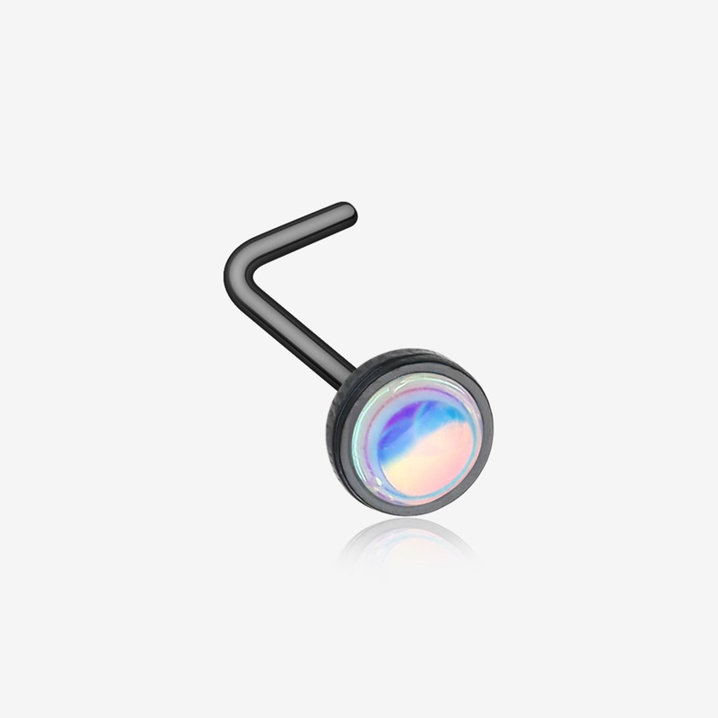 Blackline Bezel Set Iridescent Revo Sparkle L-Shaped Nose Ring