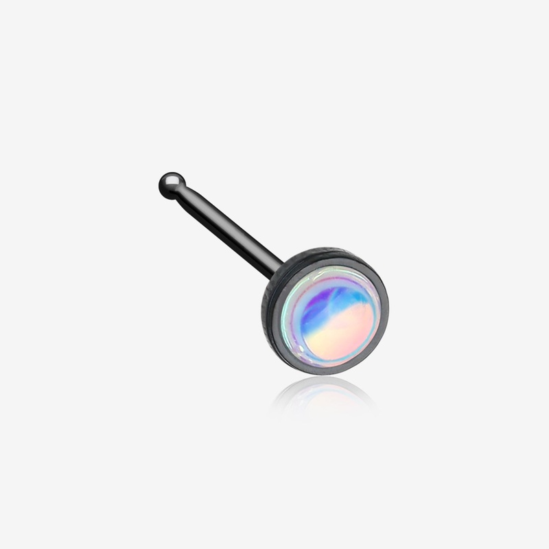 Blackline Bezel Set Iridescent Revo Sparkle Nose Stud Ring