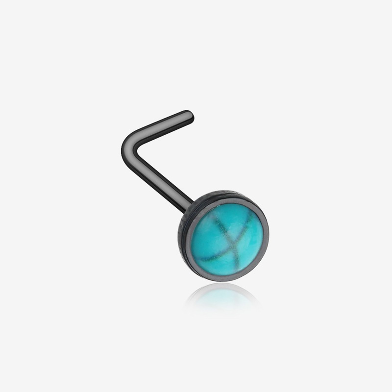 Blackline Bezel Set Turquoise Stone L-Shaped Nose Ring