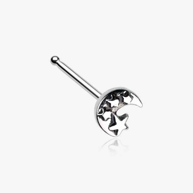 Dainty Crescent Moon & Stars Nose Stud Ring