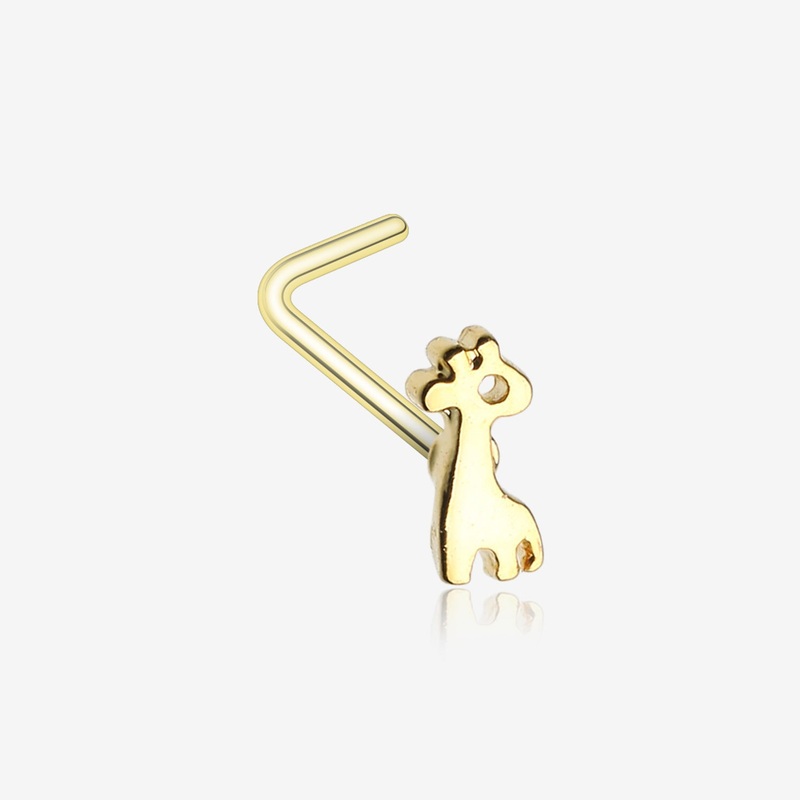Golden Adorable Dainty Giraffe L-Shaped Nose Ring