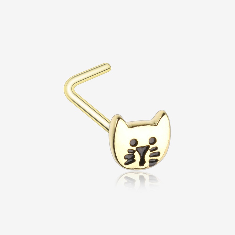 Golden Adorable Kitty Cat L-Shaped Nose Ring