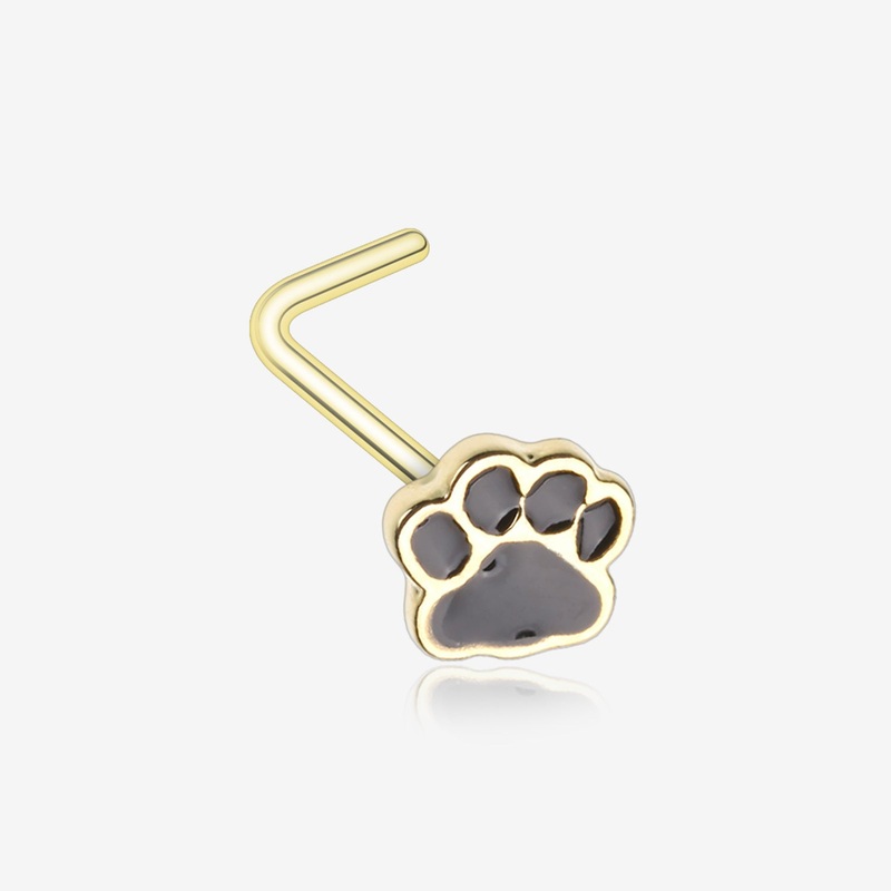 Golden Adorable Paw Print L-Shaped Nose Ring