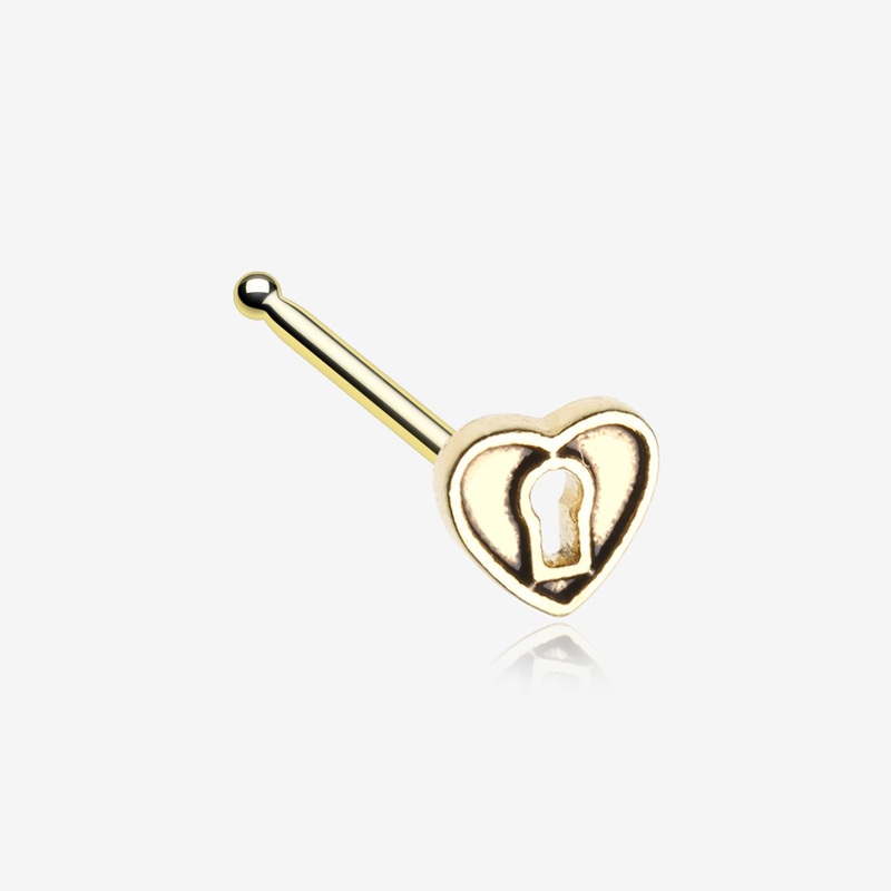 Golden Antique Heart Lock Nose Stud Ring