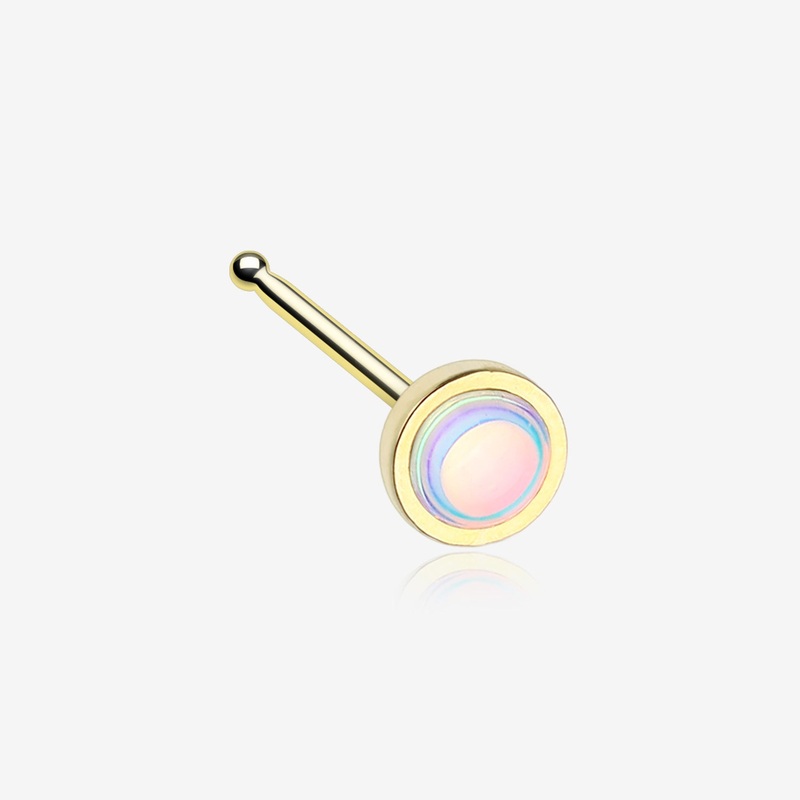 Golden Bezel Set Iridescent Revo Sparkle Nose Stud Ring