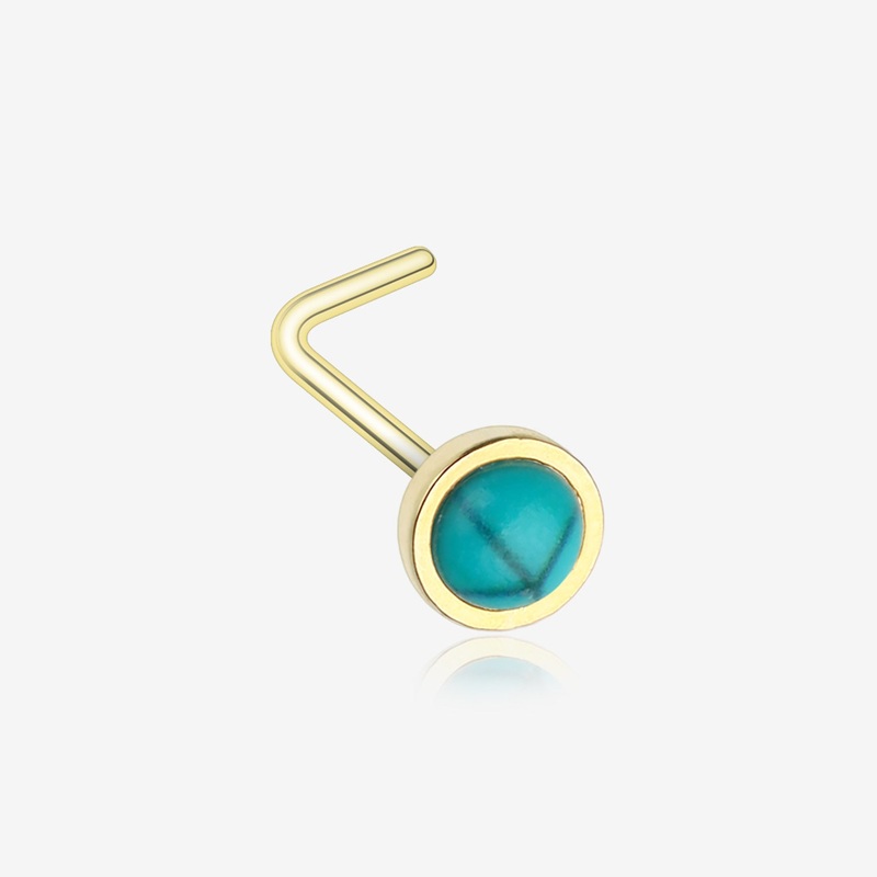 Golden Bezel Set Turquoise Stone L-Shaped Nose Ring