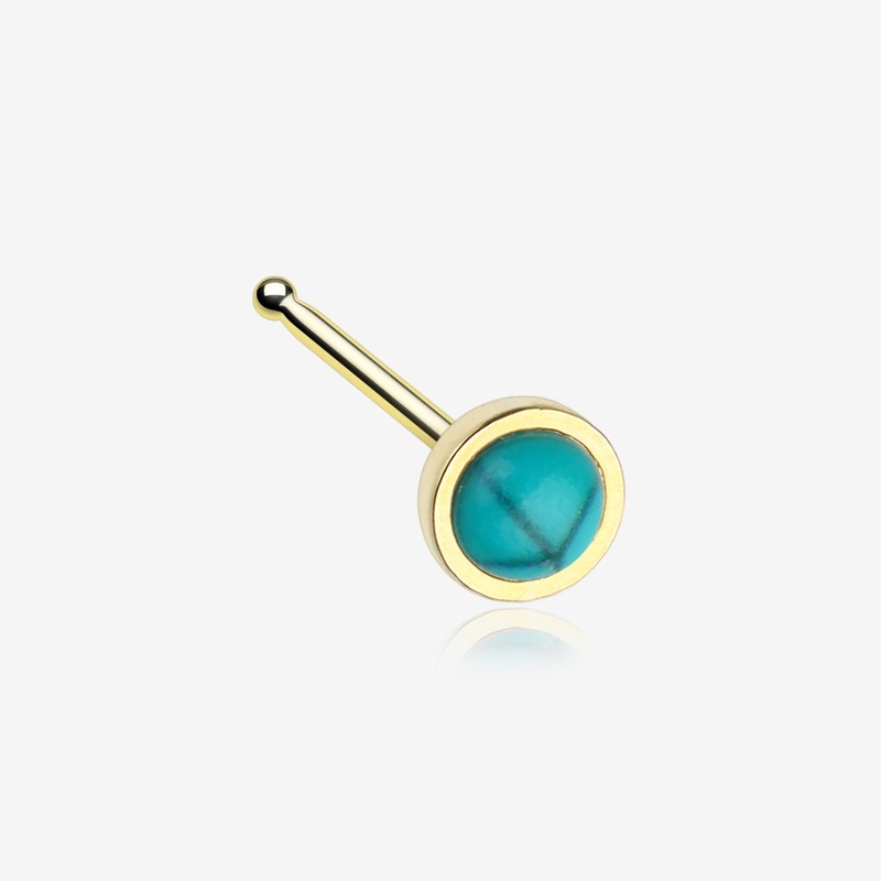 Golden Bezel Set Turquoise Stone Nose Stud Ring