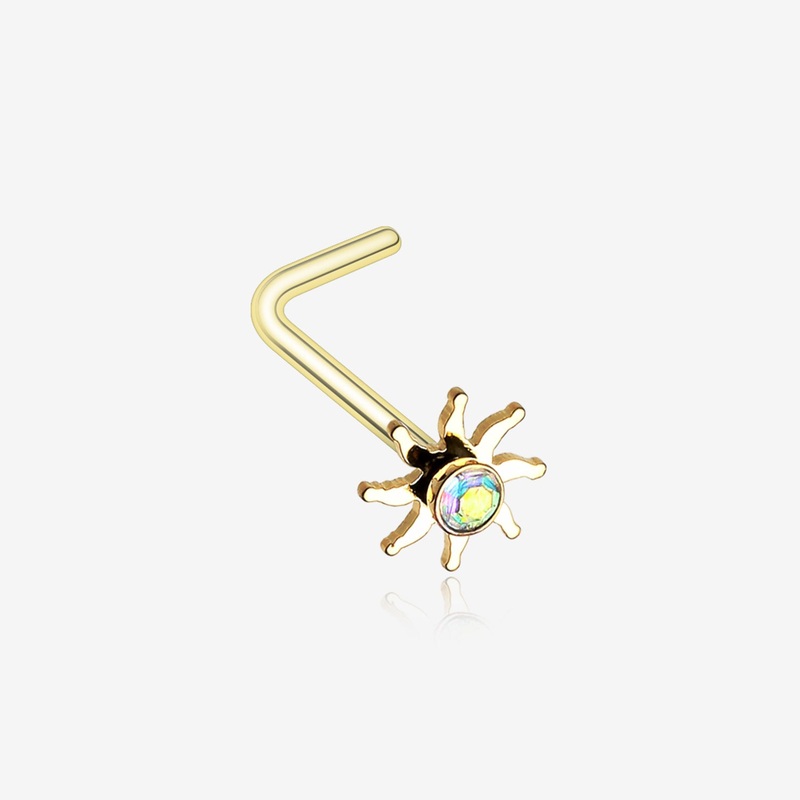 Golden Blazing Sun Sparkle L-Shaped Nose Ring
