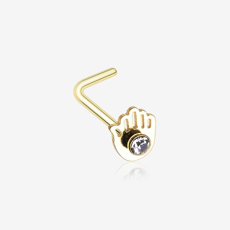Golden Hamsa Sparkle L-Shaped Nose Ring