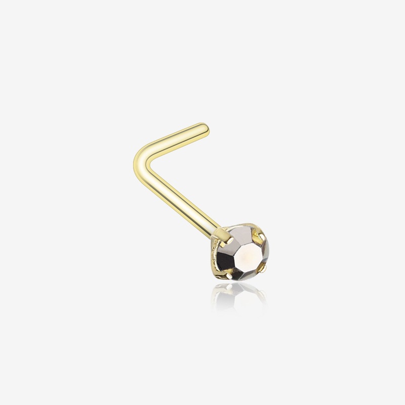 Golden Iridescent Sparkle Gem Prong Set L-Shaped Nose Ring