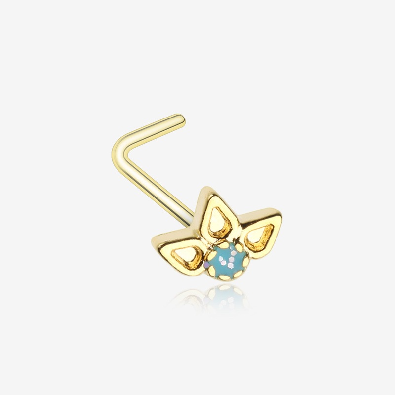 Golden Lotus Ornate Sparkle L-Shaped Nose Ring