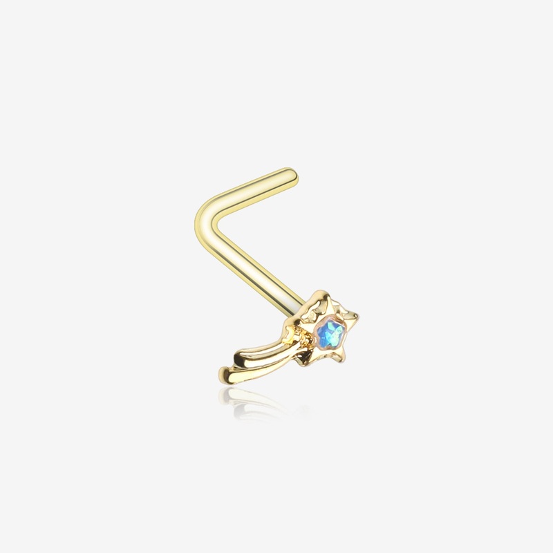 Golden Opalescent Wishing Star L-Shaped Nose Ring