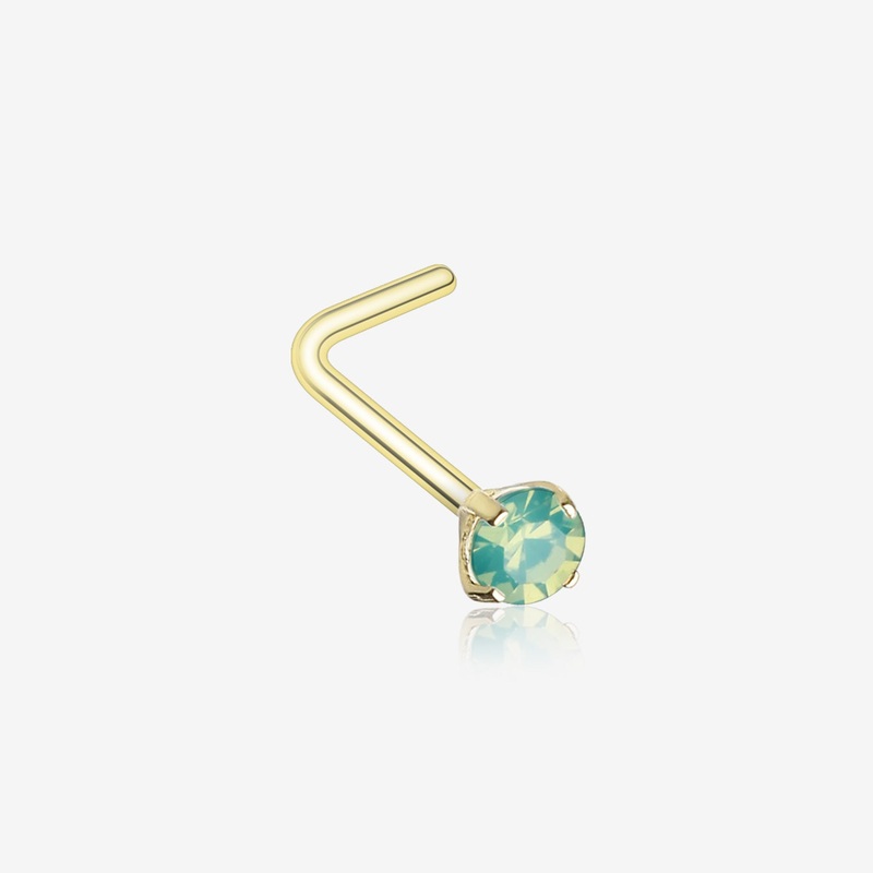 Golden Opalite Sparkle Gem Prong Set L-Shaped Nose Ring