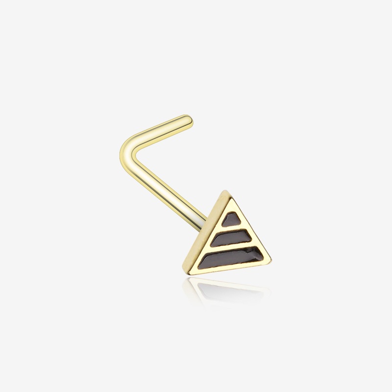 Golden Triple Black Stripe Triangle L-Shaped Nose Ring