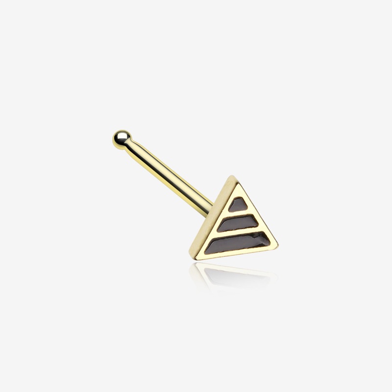 Golden Triple Black Stripe Triangle Nose Stud Ring